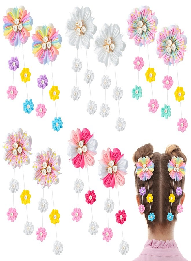 BkeeCten Flower Ribbon Bows Clips - 10pcs Colorful Flower Hair Accessories Grosgrain Ribbon Bows Alligator Clips Pendants Barrettes Hair Accessories Baby Girls Toddlers Kids Teens(5 Designs in Pairs) - Image 1